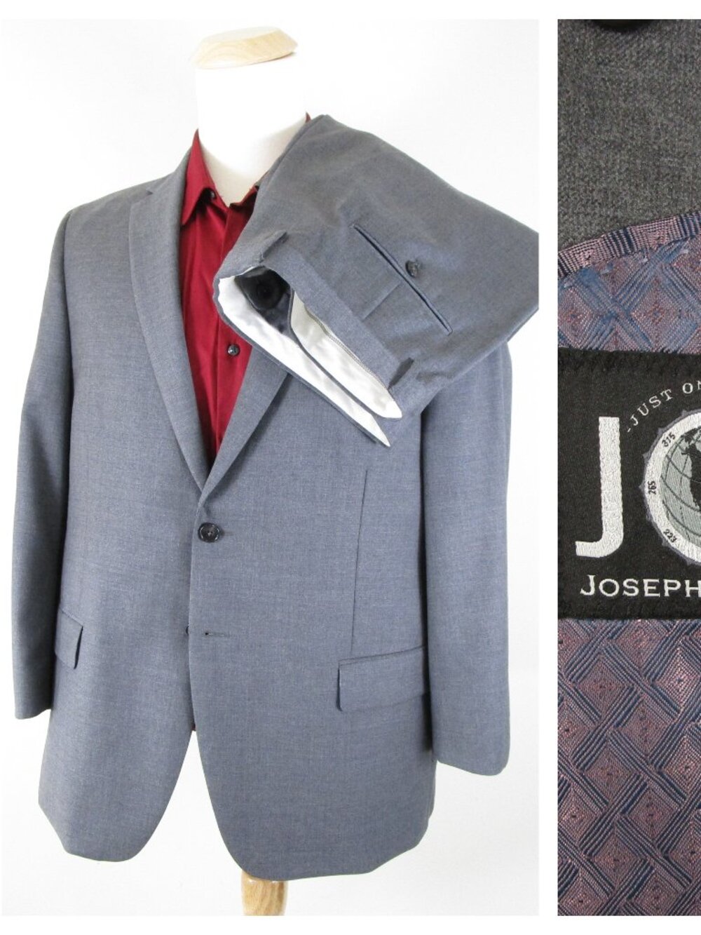 Joseph Abboud JOE Mens Solid Gray Two Button Wool Suit Size 42S Pants 38 X 29